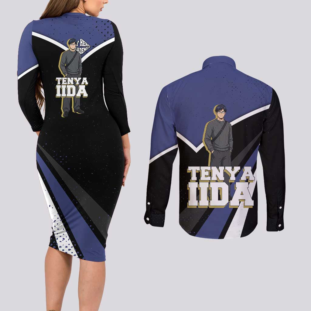 Tenya Iida My Hero Academia Couples Matching Long Sleeve Bodycon Dress and Long Sleeve Button Shirt Anime Grunge Splatter Graphic Style