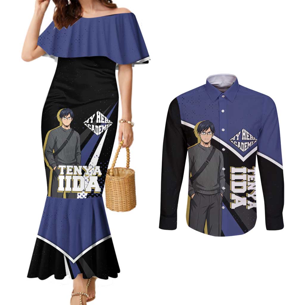 Tenya Iida My Hero Academia Couples Matching Mermaid Dress and Long Sleeve Button Shirt Anime Grunge Splatter Graphic Style