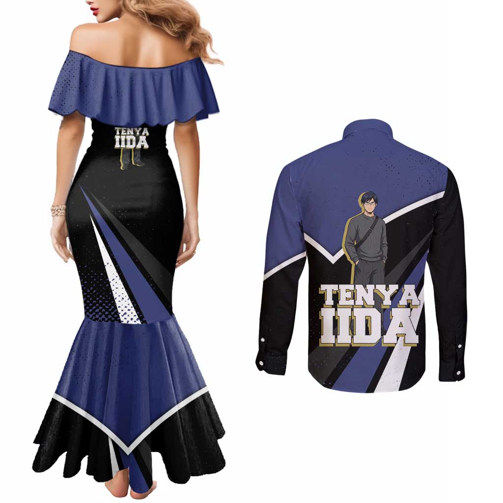 Tenya Iida My Hero Academia Couples Matching Mermaid Dress and Long Sleeve Button Shirt Anime Grunge Splatter Graphic Style