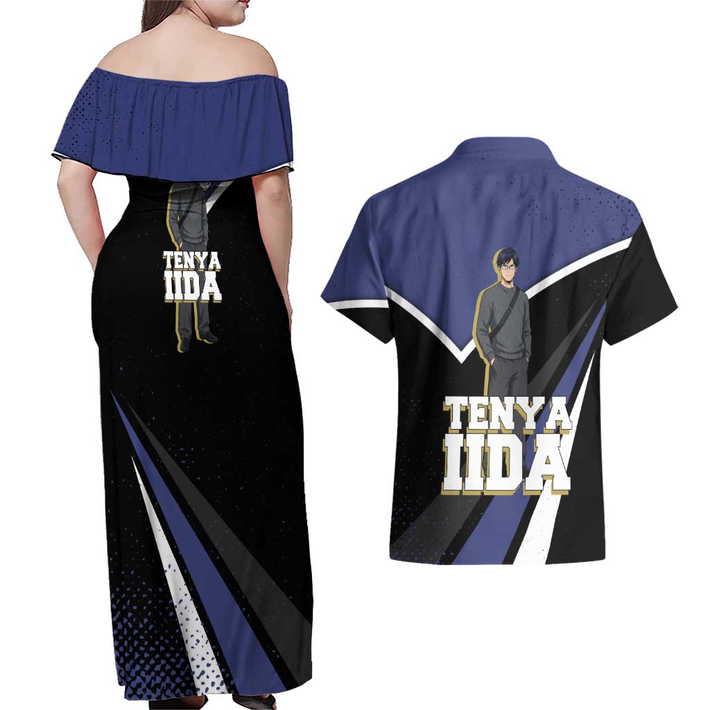 Tenya Iida My Hero Academia Couples Matching Off Shoulder Maxi Dress and Hawaiian Shirt Anime Grunge Splatter Graphic Style