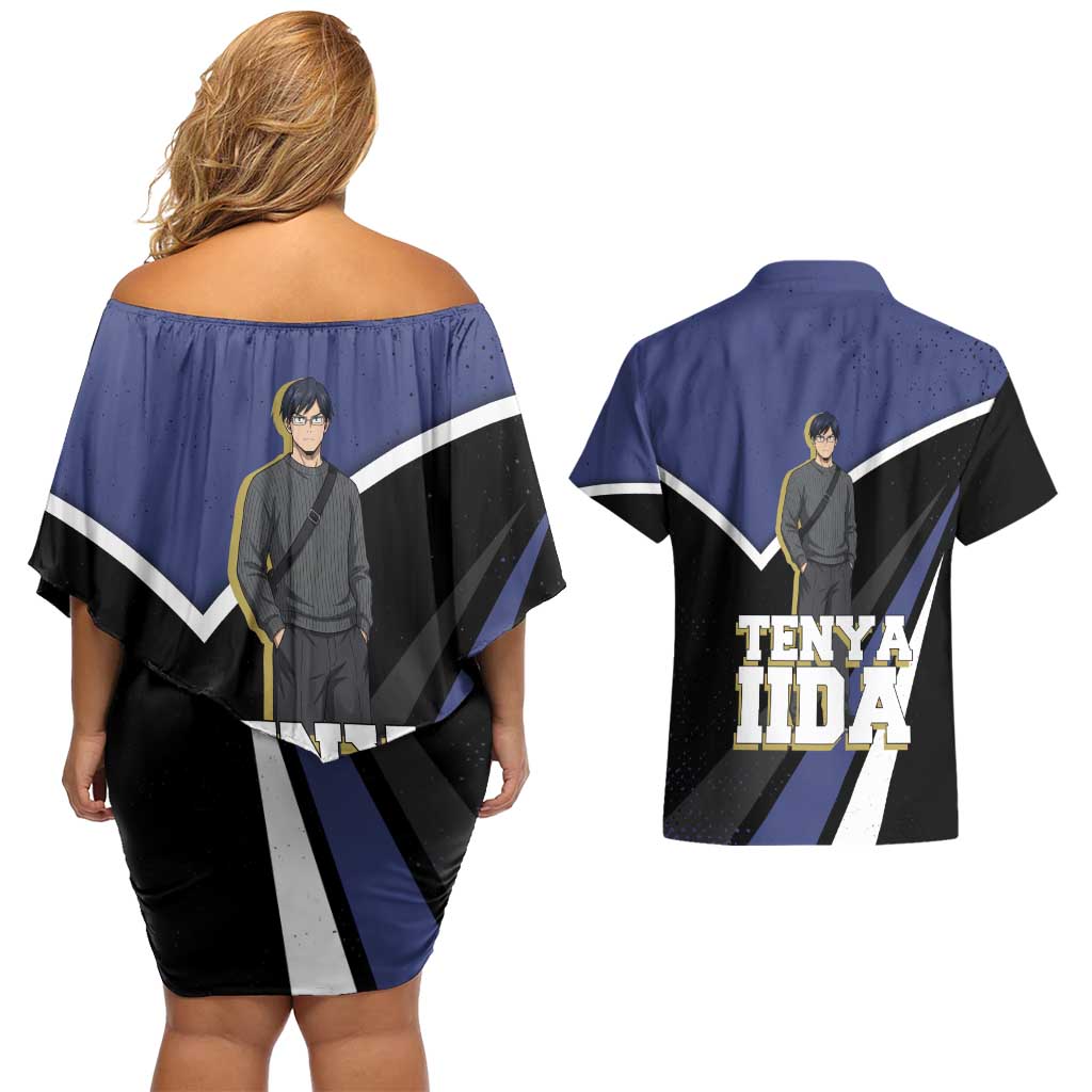 Tenya Iida My Hero Academia Couples Matching Off Shoulder Short Dress and Hawaiian Shirt Anime Grunge Splatter Graphic Style