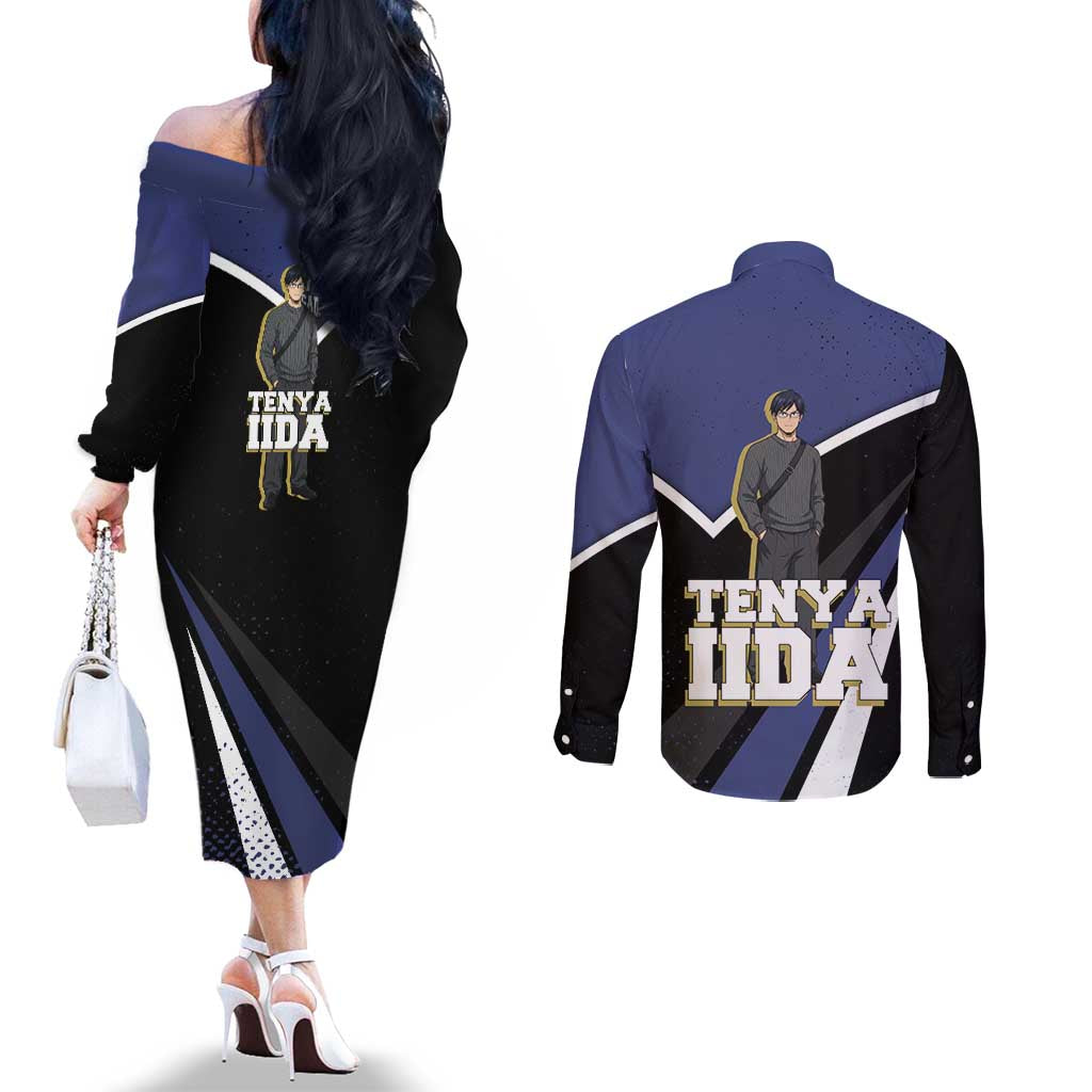 Tenya Iida My Hero Academia Couples Matching Off The Shoulder Long Sleeve Dress and Long Sleeve Button Shirt Anime Grunge Splatter Graphic Style