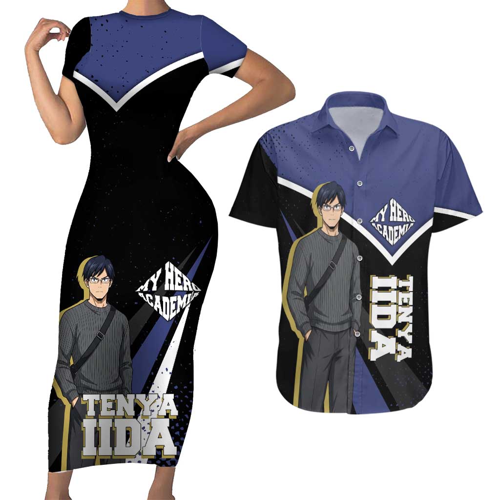 Tenya Iida My Hero Academia Couples Matching Short Sleeve Bodycon Dress and Hawaiian Shirt Anime Grunge Splatter Graphic Style