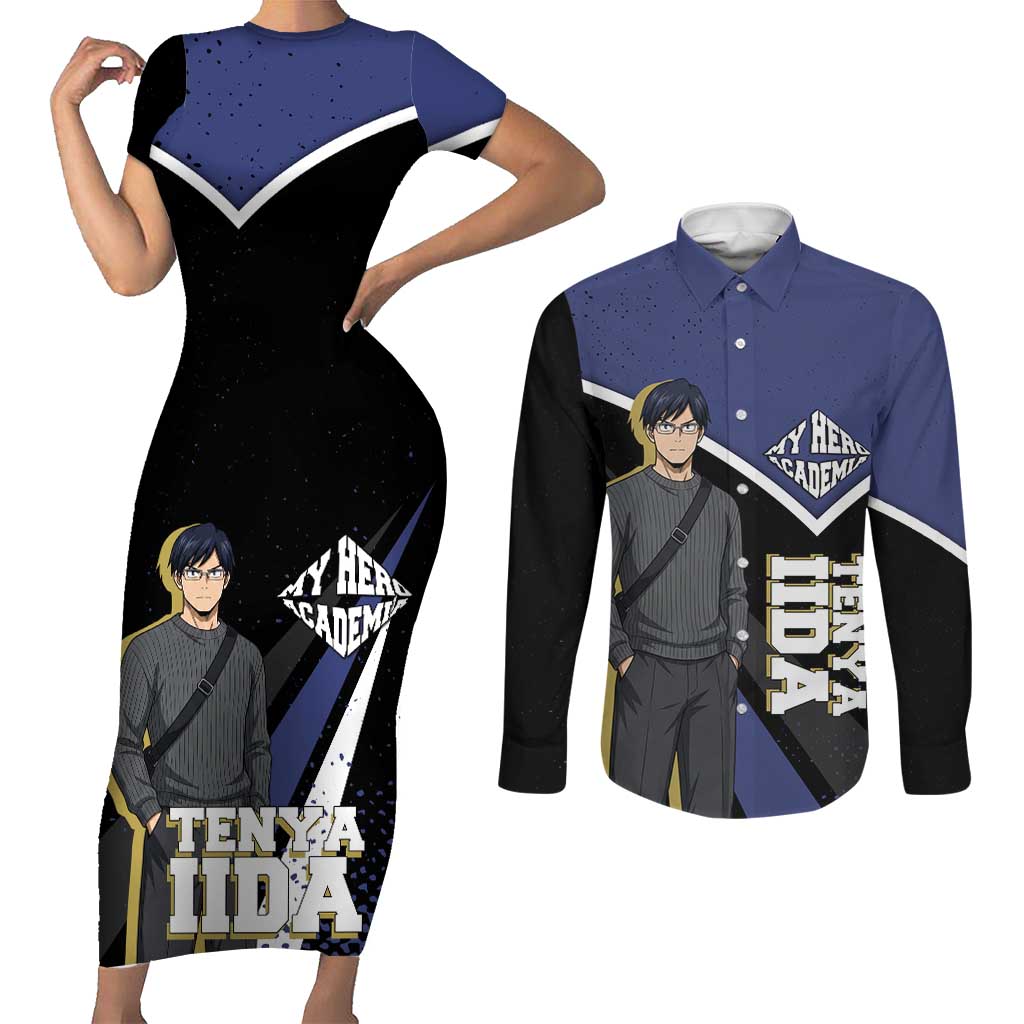 Tenya Iida My Hero Academia Couples Matching Short Sleeve Bodycon Dress and Long Sleeve Button Shirt Anime Grunge Splatter Graphic Style