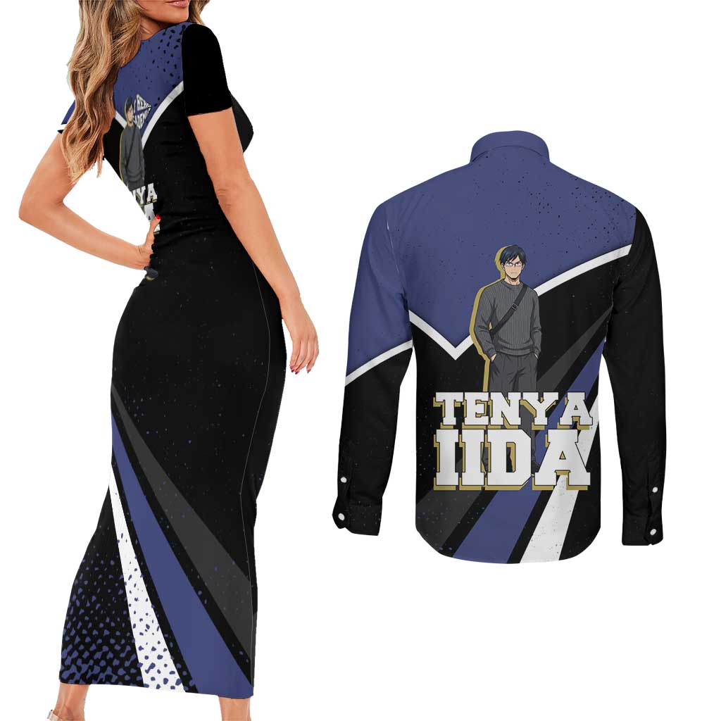 Tenya Iida My Hero Academia Couples Matching Short Sleeve Bodycon Dress and Long Sleeve Button Shirt Anime Grunge Splatter Graphic Style