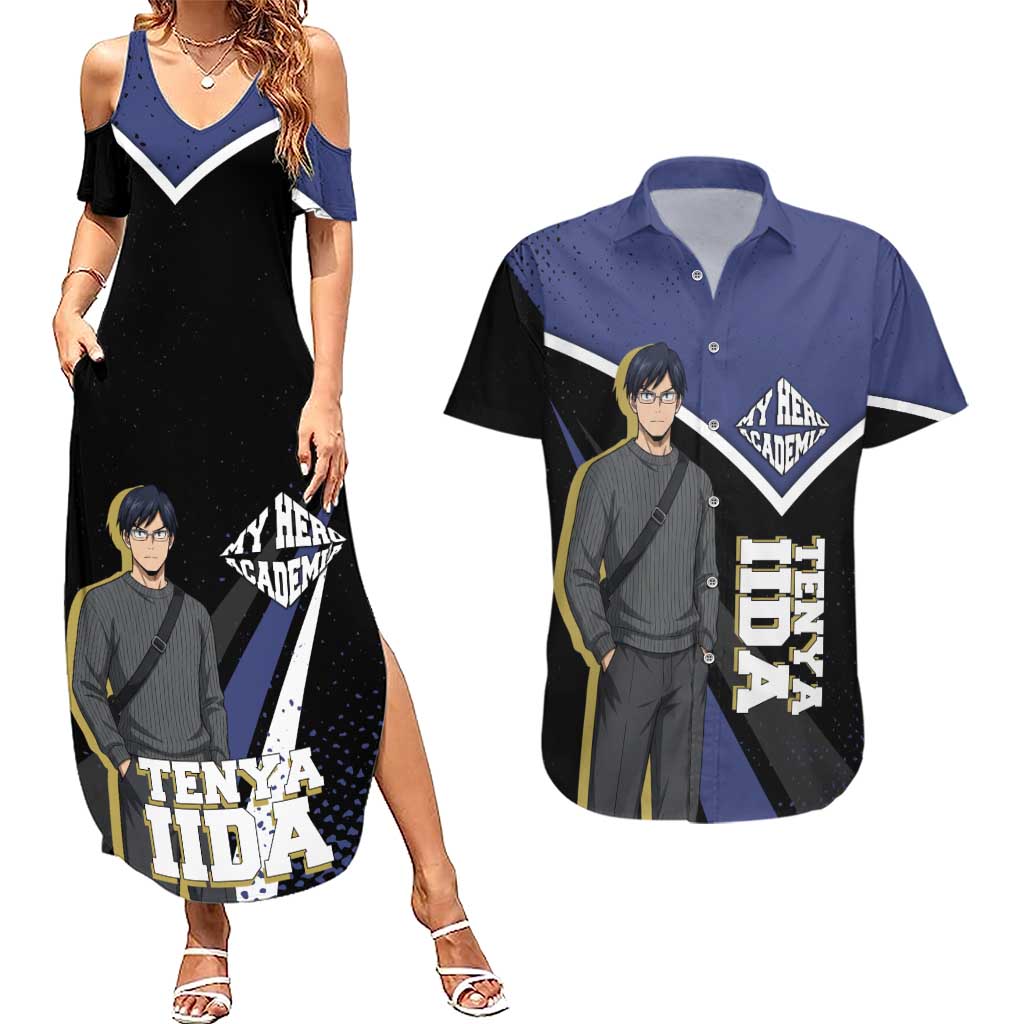 Tenya Iida My Hero Academia Couples Matching Summer Maxi Dress and Hawaiian Shirt Anime Grunge Splatter Graphic Style