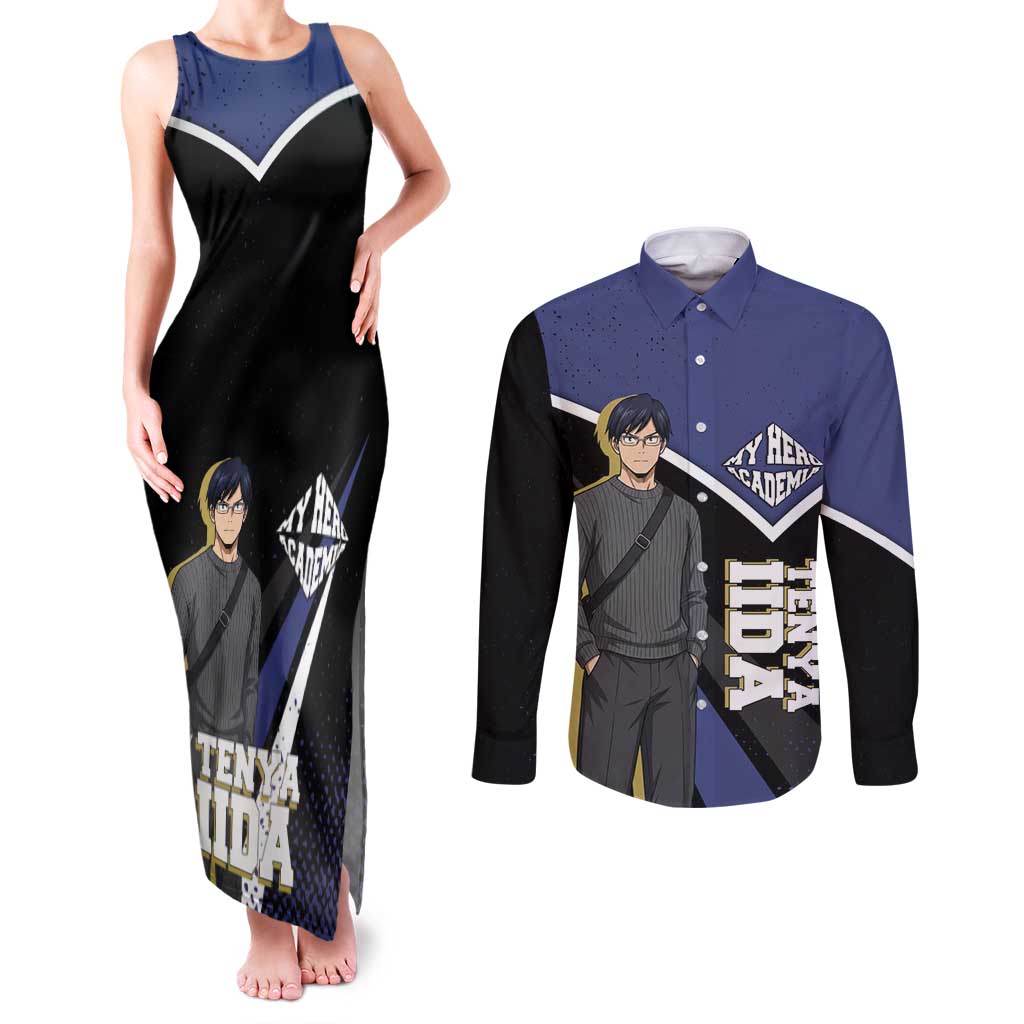 Tenya Iida My Hero Academia Couples Matching Tank Maxi Dress and Long Sleeve Button Shirt Anime Grunge Splatter Graphic Style