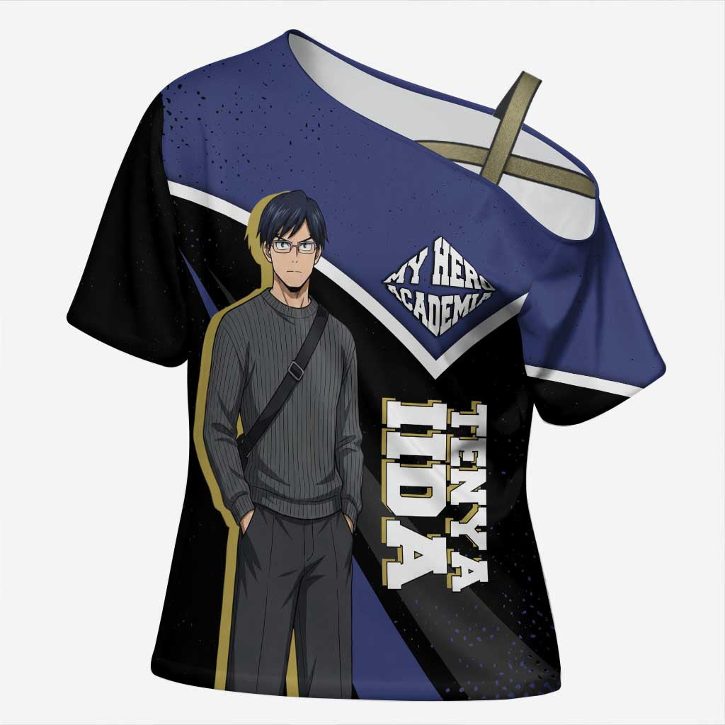 Tenya Iida My Hero Academia Cross Shoulder Shirt Anime Grunge Splatter Graphic Style