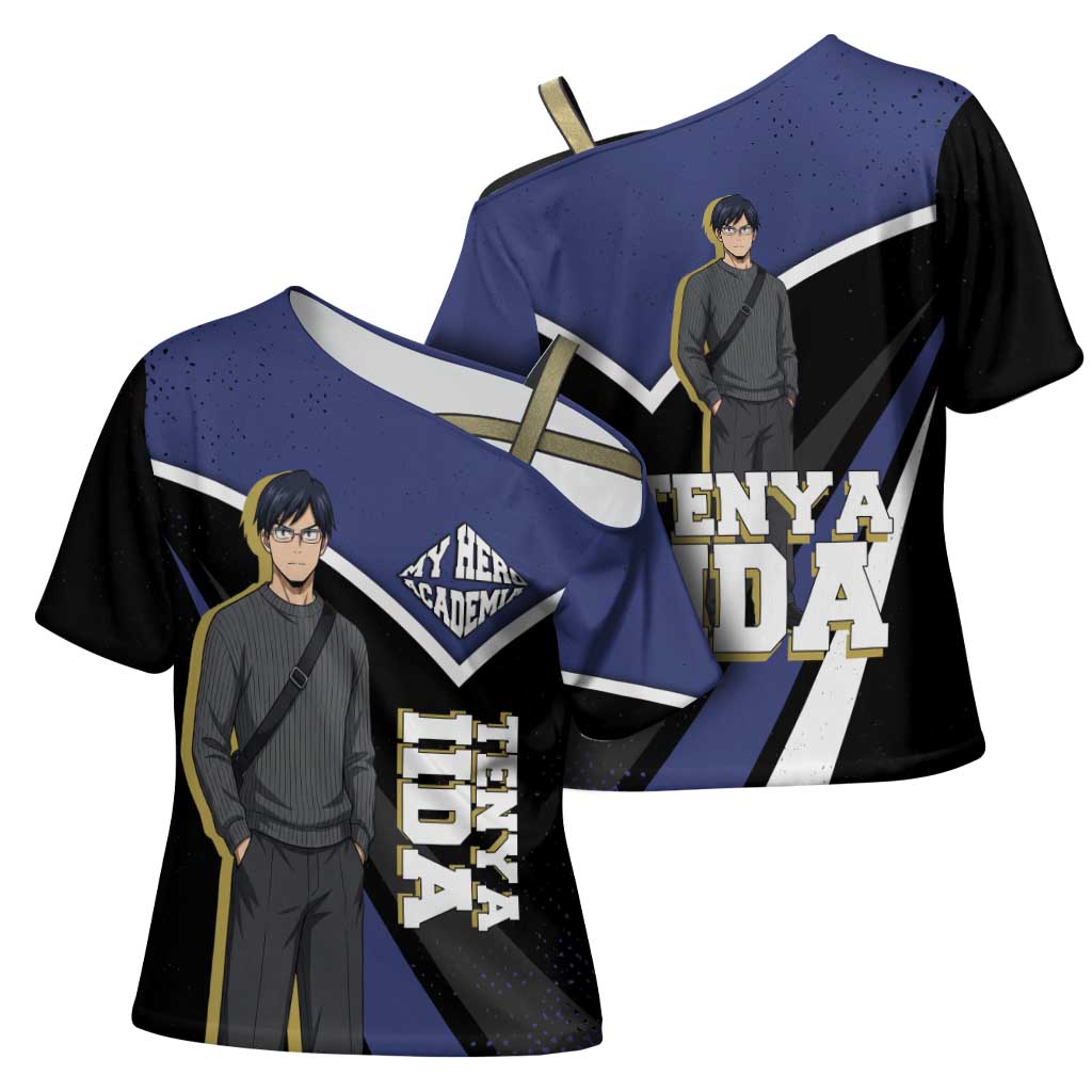 Tenya Iida My Hero Academia Cross Shoulder Shirt Anime Grunge Splatter Graphic Style