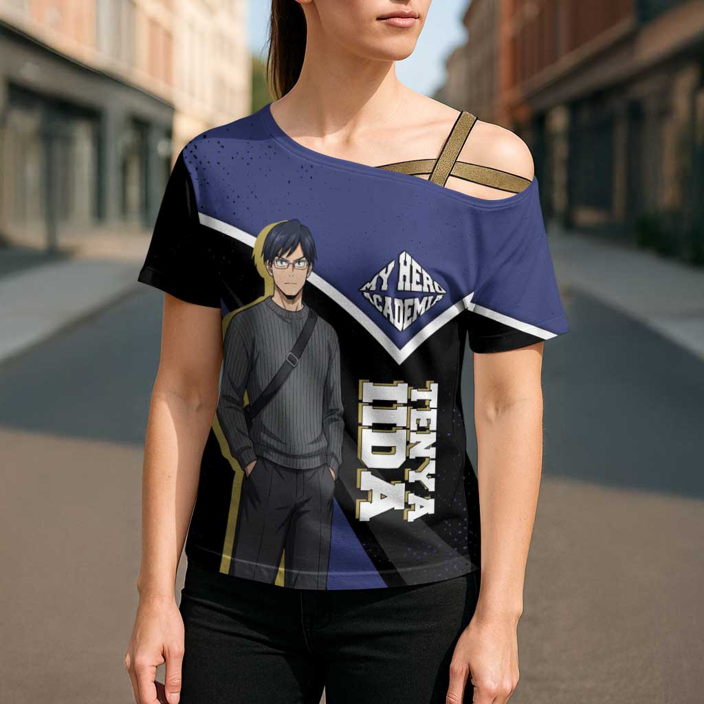 Tenya Iida My Hero Academia Cross Shoulder Shirt Anime Grunge Splatter Graphic Style