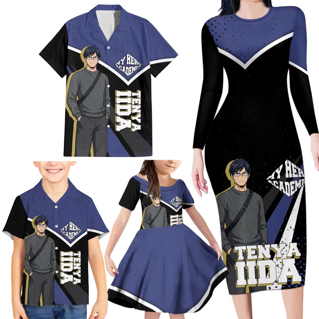 Tenya Iida My Hero Academia Family Matching Long Sleeve Bodycon Dress and Hawaiian Shirt Anime Grunge Splatter Graphic Style