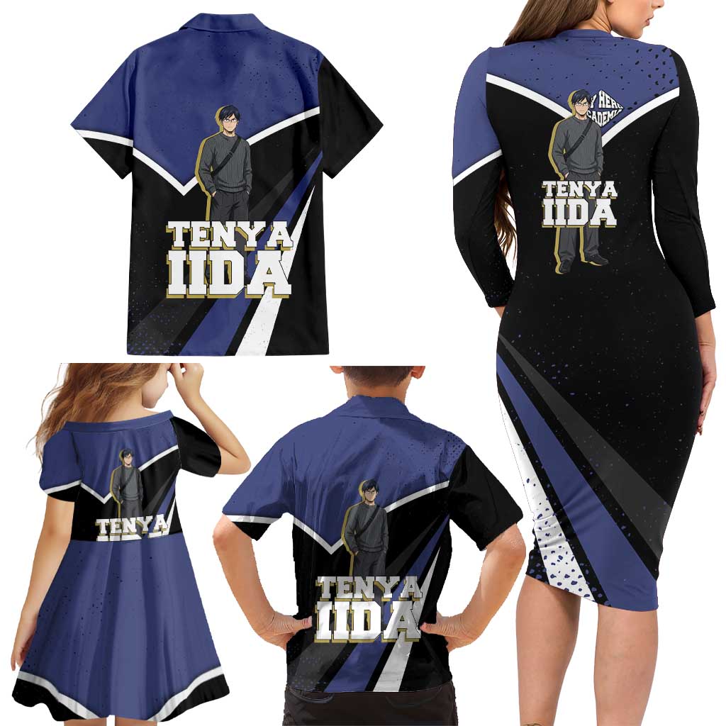 Tenya Iida My Hero Academia Family Matching Long Sleeve Bodycon Dress and Hawaiian Shirt Anime Grunge Splatter Graphic Style