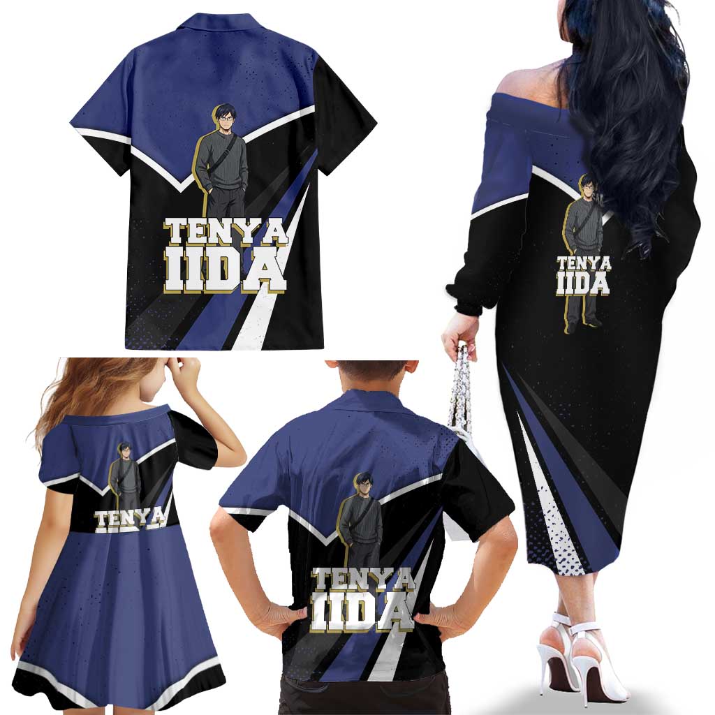 Tenya Iida My Hero Academia Family Matching Off The Shoulder Long Sleeve Dress and Hawaiian Shirt Anime Grunge Splatter Graphic Style