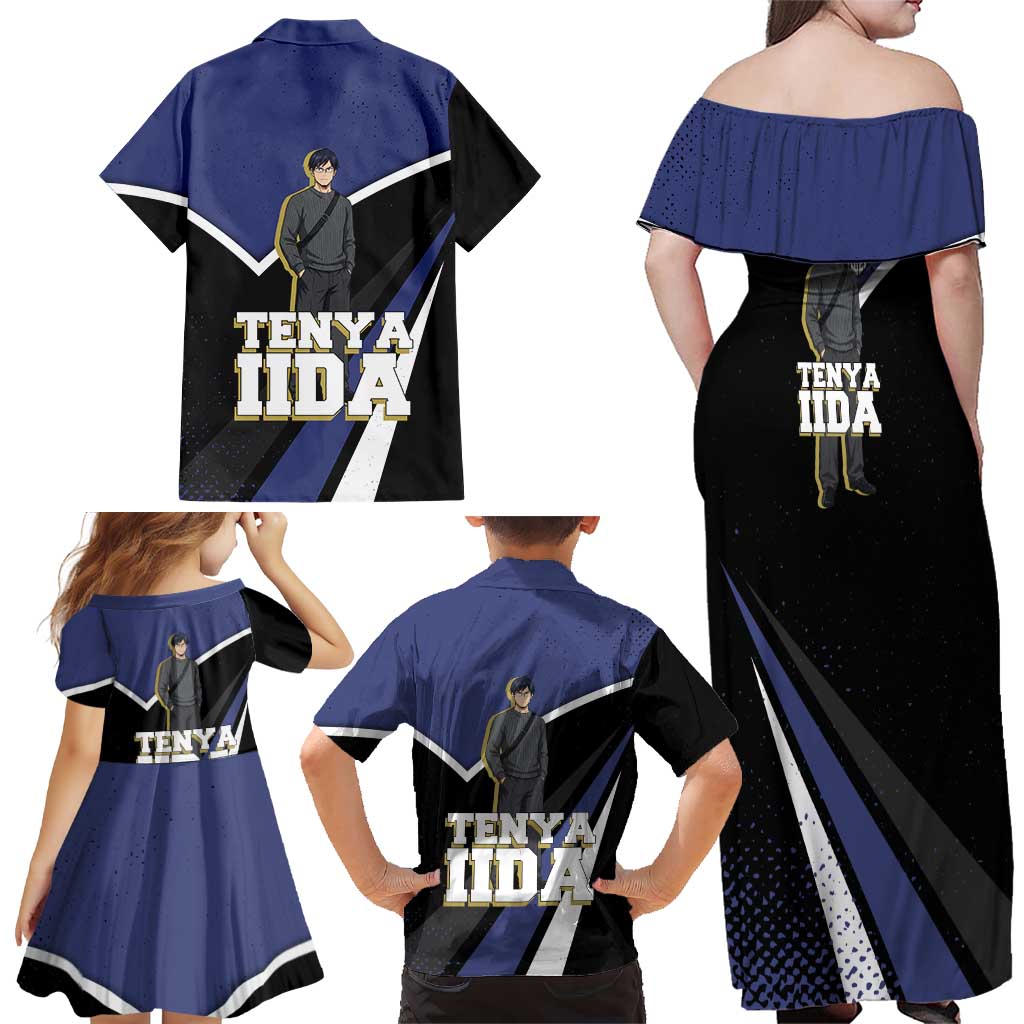 Tenya Iida My Hero Academia Family Matching Off Shoulder Maxi Dress and Hawaiian Shirt Anime Grunge Splatter Graphic Style