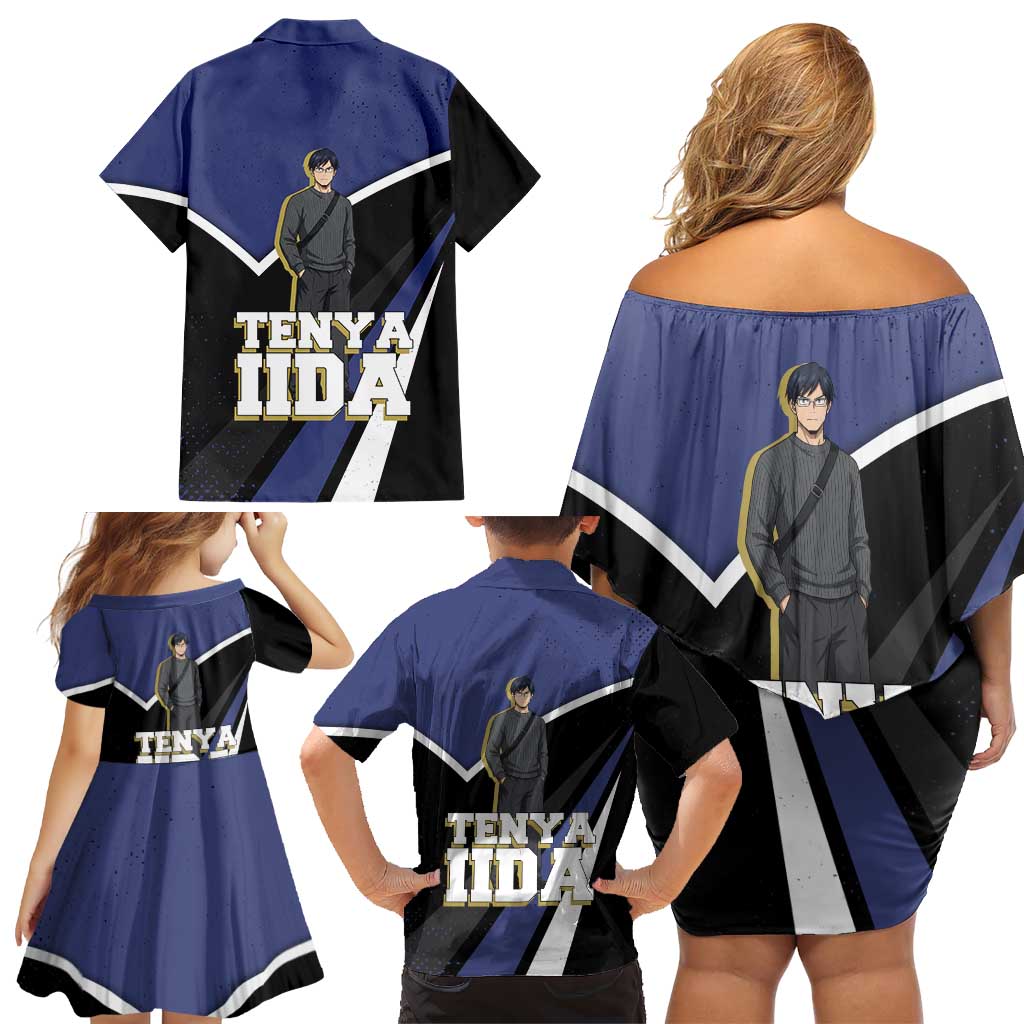 Tenya Iida My Hero Academia Family Matching Off Shoulder Short Dress and Hawaiian Shirt Anime Grunge Splatter Graphic Style
