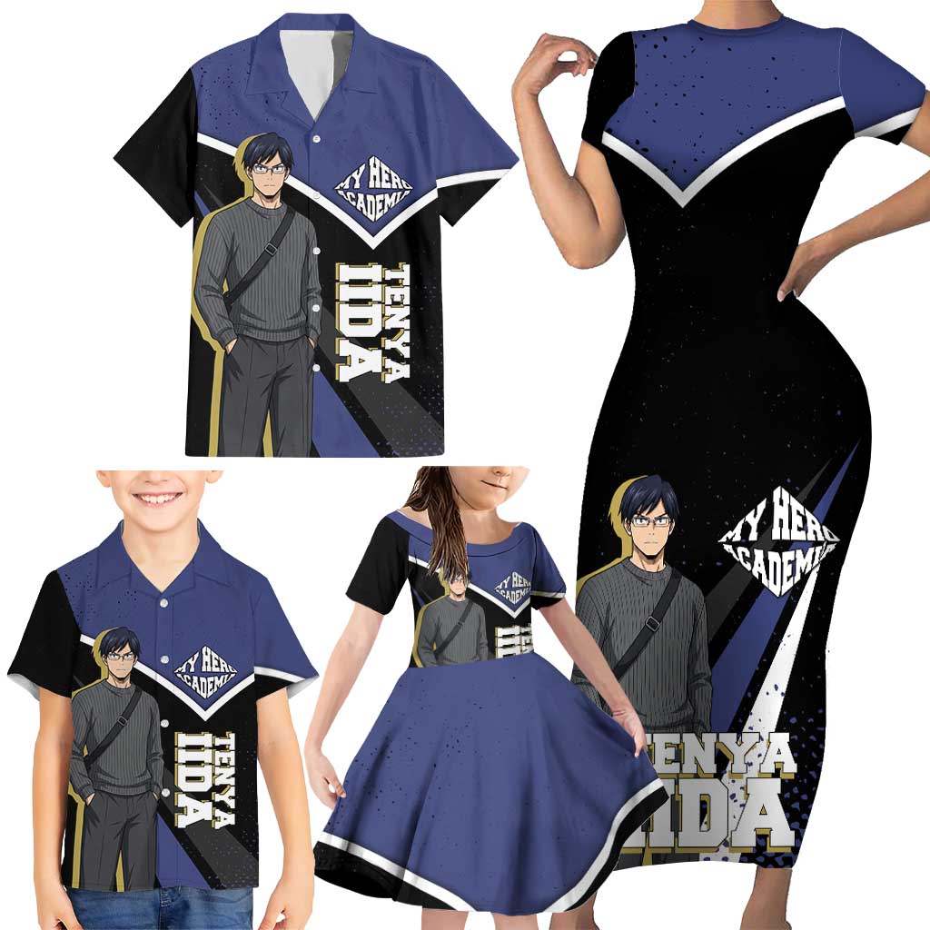 Tenya Iida My Hero Academia Family Matching Short Sleeve Bodycon Dress and Hawaiian Shirt Anime Grunge Splatter Graphic Style