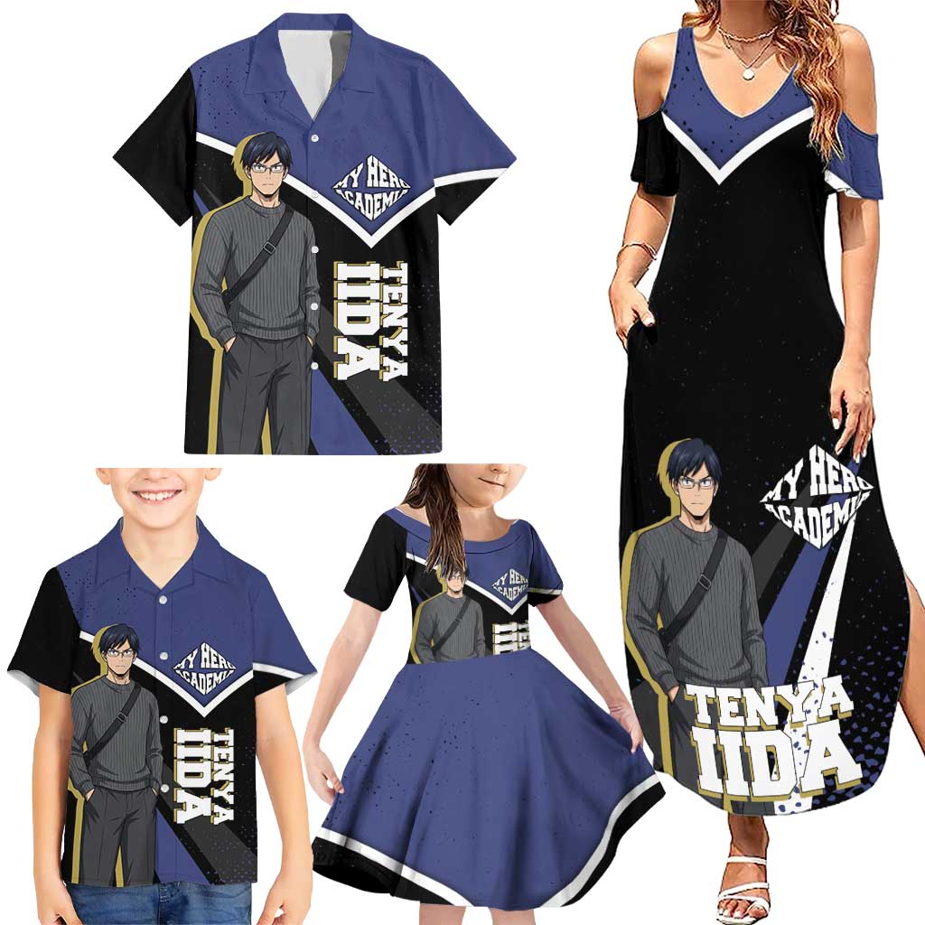 Tenya Iida My Hero Academia Family Matching Summer Maxi Dress and Hawaiian Shirt Anime Grunge Splatter Graphic Style