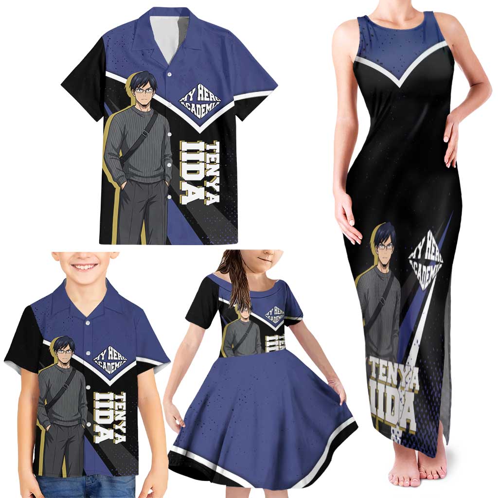 Tenya Iida My Hero Academia Family Matching Tank Maxi Dress and Hawaiian Shirt Anime Grunge Splatter Graphic Style
