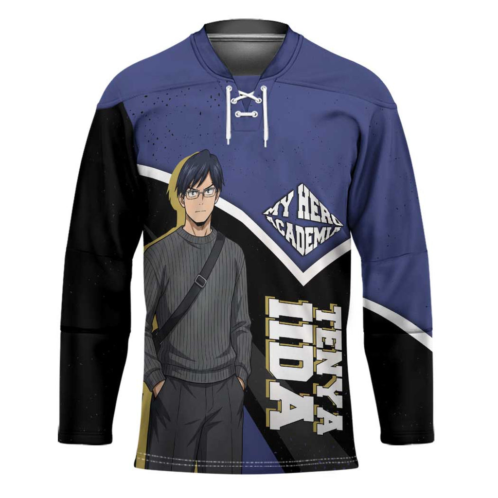Tenya Iida My Hero Academia Hockey Jersey Anime Grunge Splatter Graphic Style