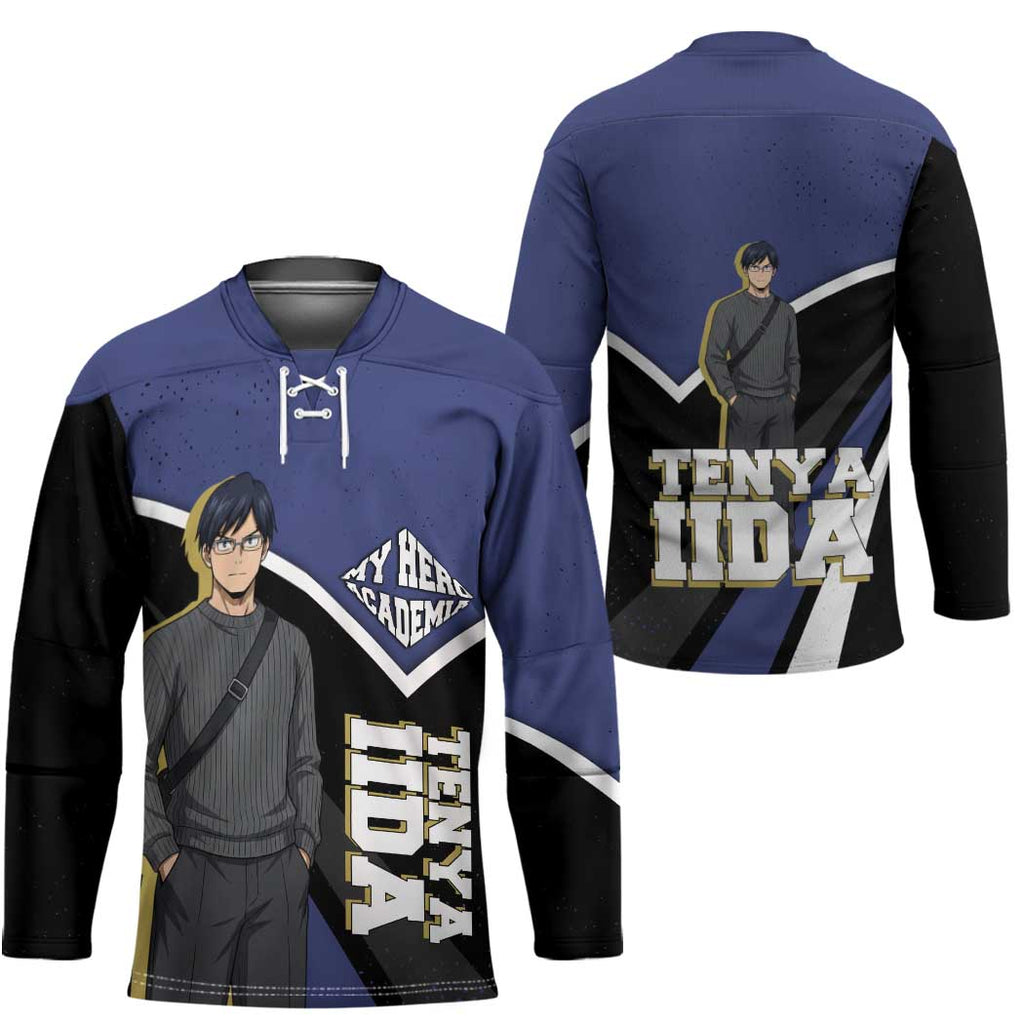 Tenya Iida My Hero Academia Hockey Jersey Anime Grunge Splatter Graphic Style