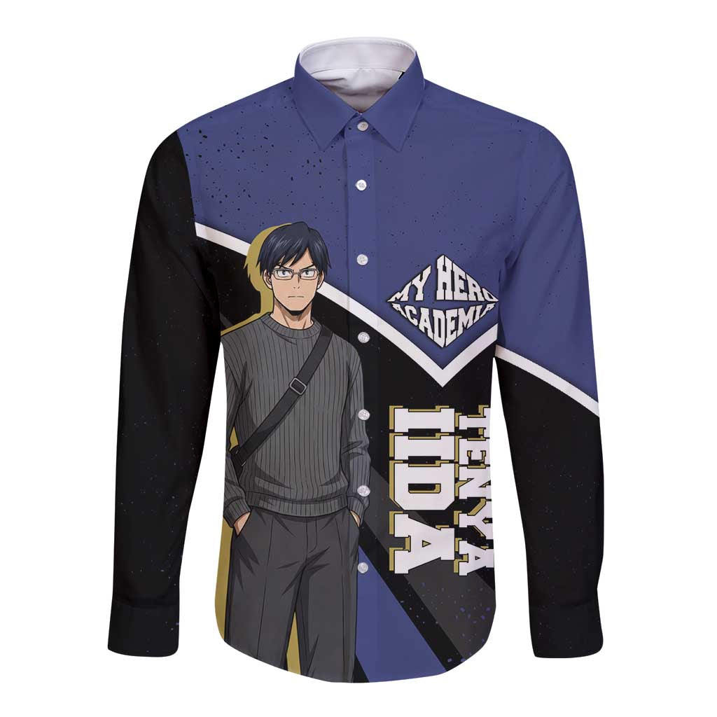 Tenya Iida My Hero Academia Long Sleeve Button Shirt Anime Grunge Splatter Graphic Style
