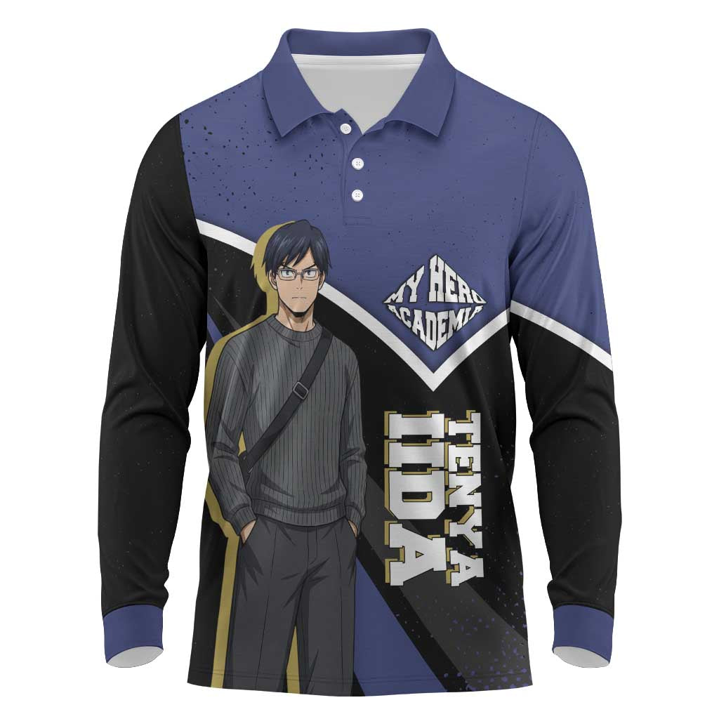 Tenya Iida My Hero Academia Long Sleeve Polo Shirt Anime Grunge Splatter Graphic Style