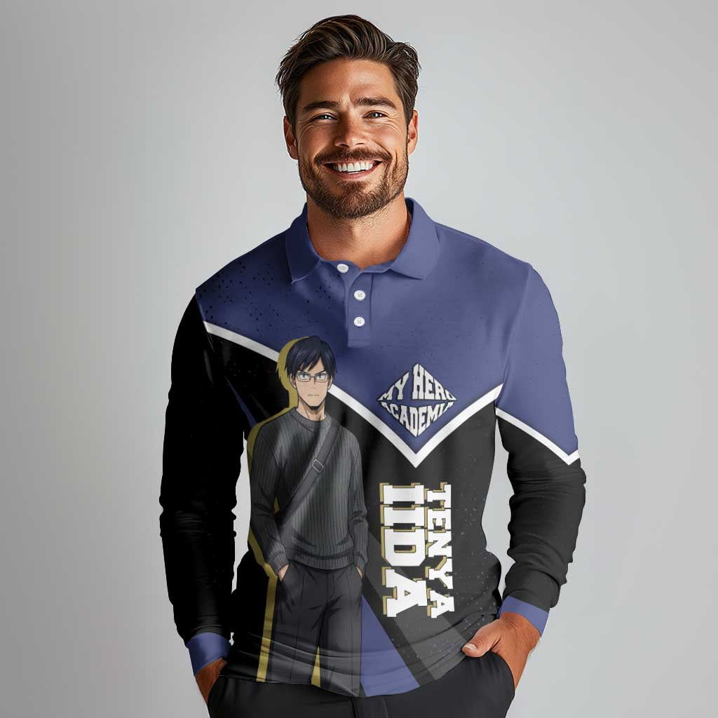 Tenya Iida My Hero Academia Long Sleeve Polo Shirt Anime Grunge Splatter Graphic Style