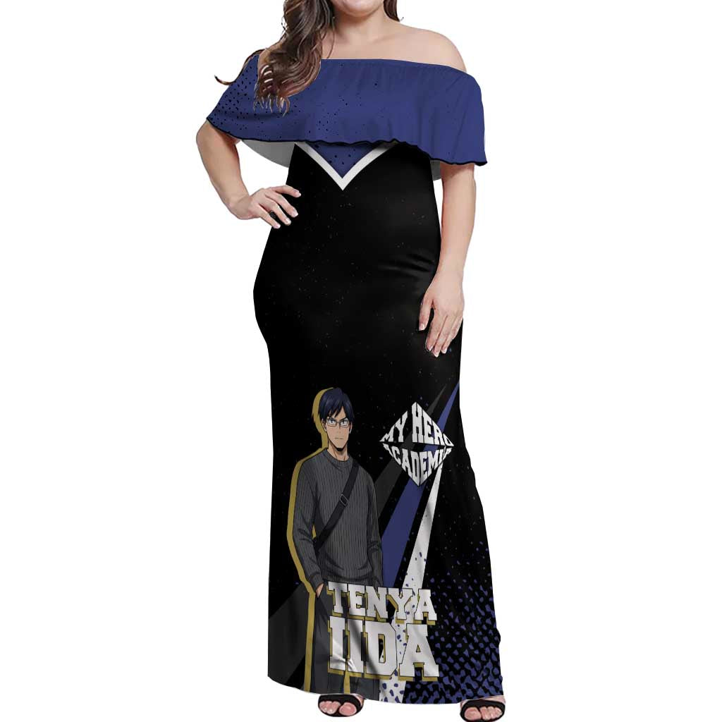 Tenya Iida My Hero Academia Off Shoulder Maxi Dress Anime Grunge Splatter Graphic Style