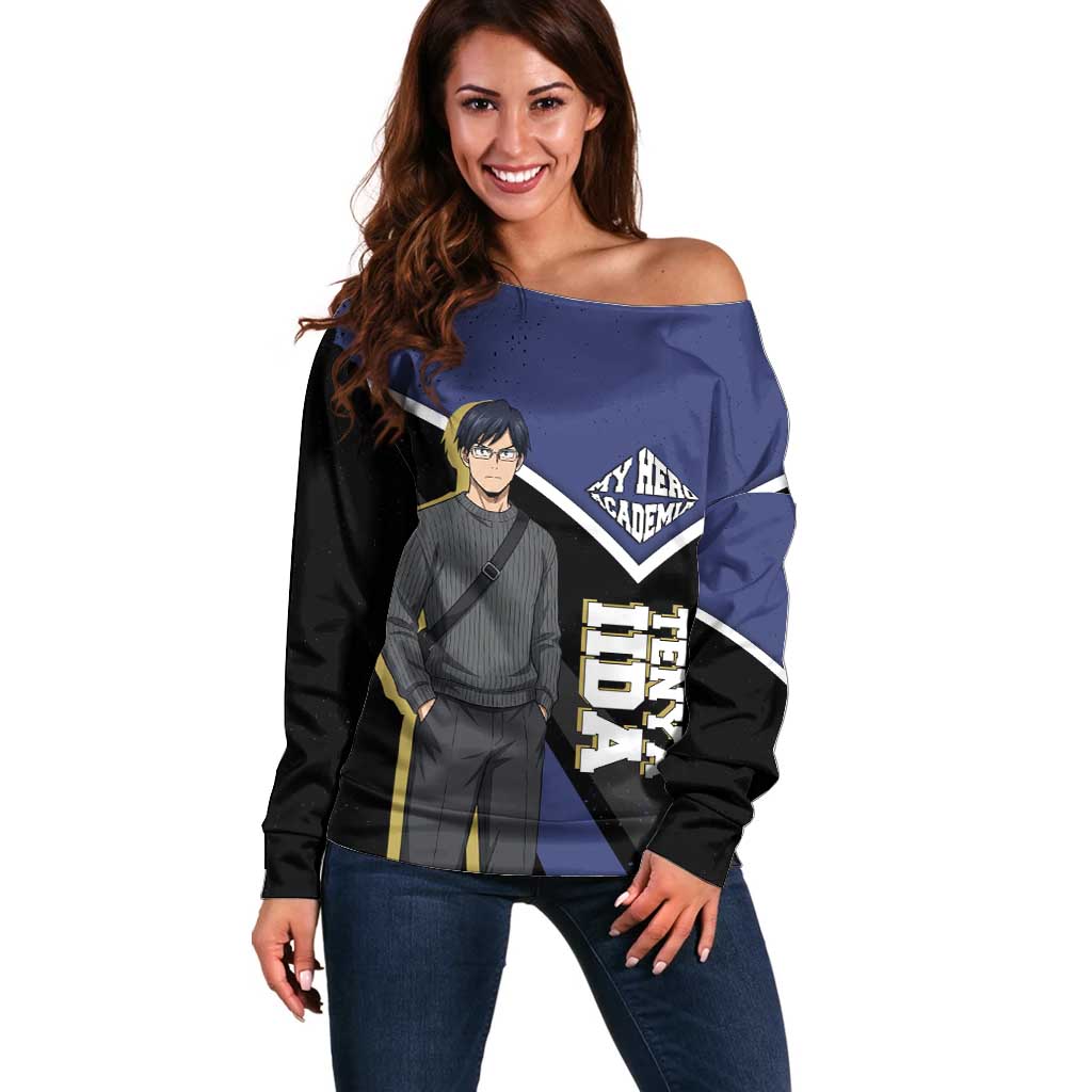 Tenya Iida My Hero Academia Off Shoulder Sweater Anime Grunge Splatter Graphic Style