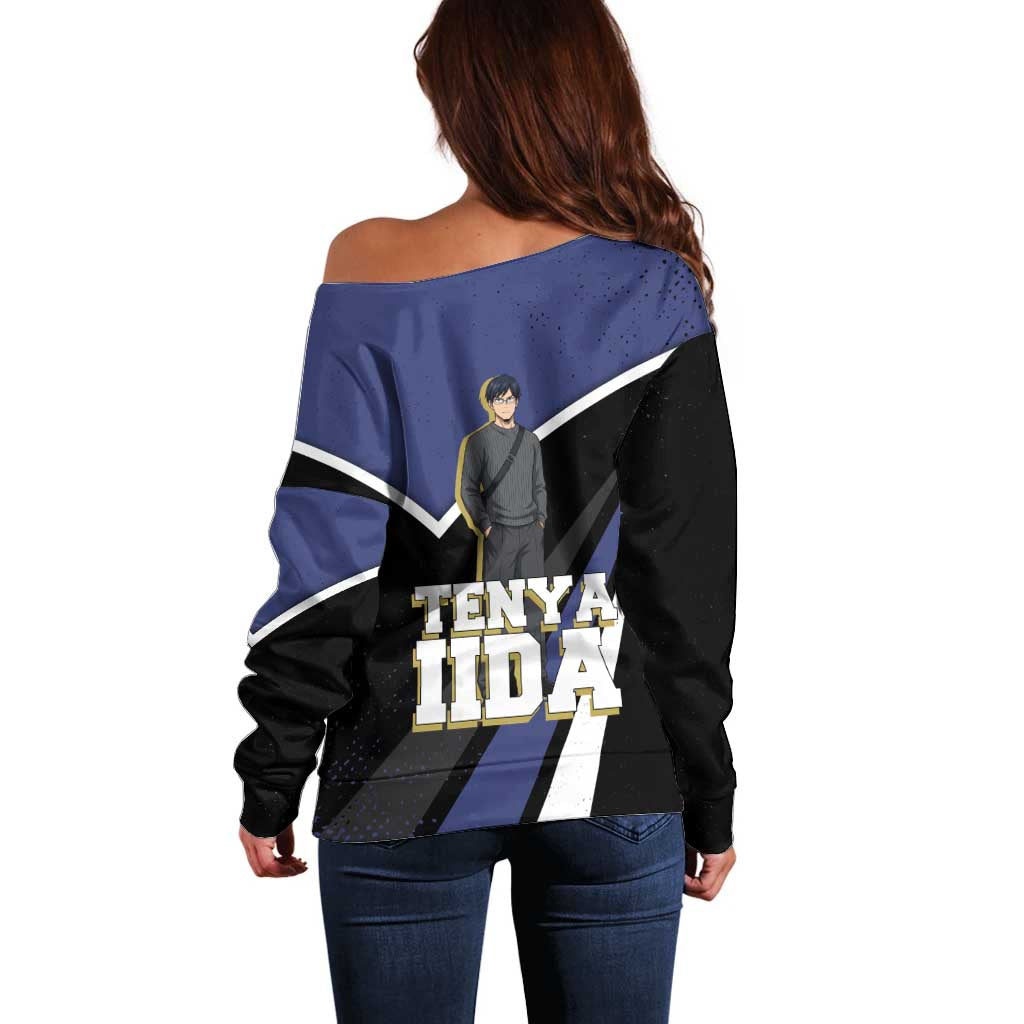 Tenya Iida My Hero Academia Off Shoulder Sweater Anime Grunge Splatter Graphic Style