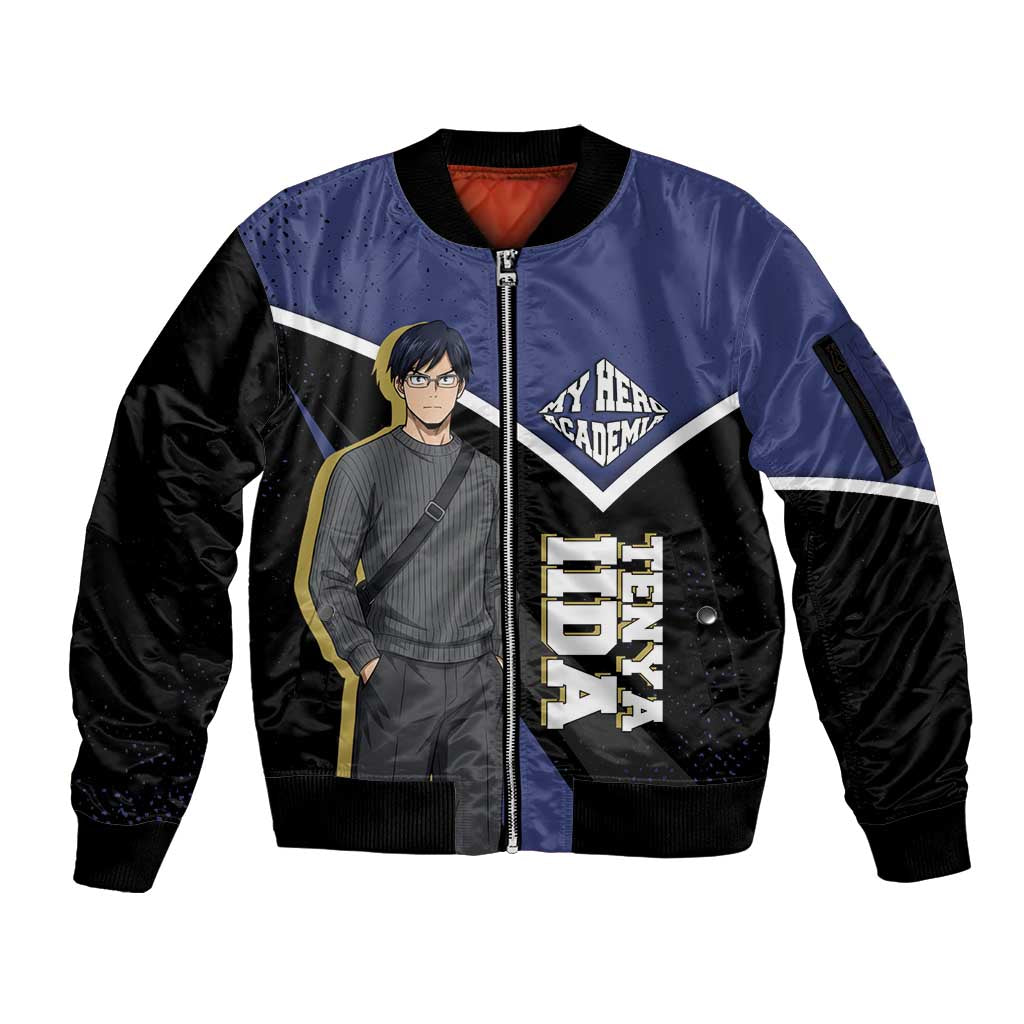 Tenya Iida My Hero Academia Sleeve Zip Bomber Jacket Anime Grunge Splatter Graphic Style