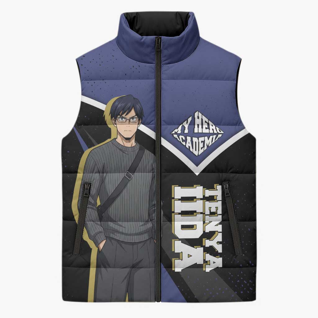 Tenya Iida My Hero Academia Sleeveless Puffer Jacket Anime Grunge Splatter Graphic Style