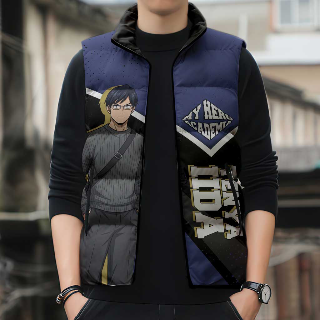 Tenya Iida My Hero Academia Sleeveless Puffer Jacket Anime Grunge Splatter Graphic Style