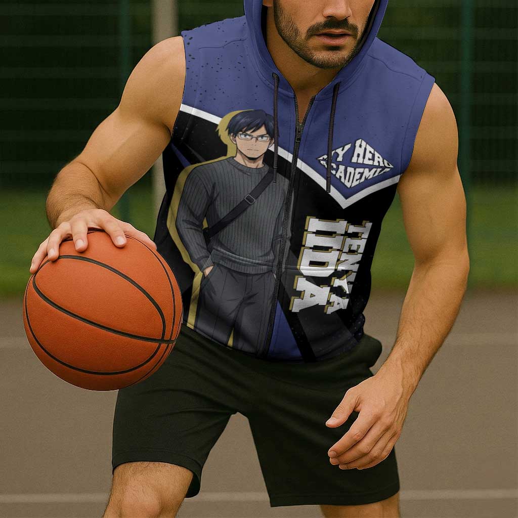 Tenya Iida My Hero Academia Sleeveless Zip Hoodie Anime Grunge Splatter Graphic Style