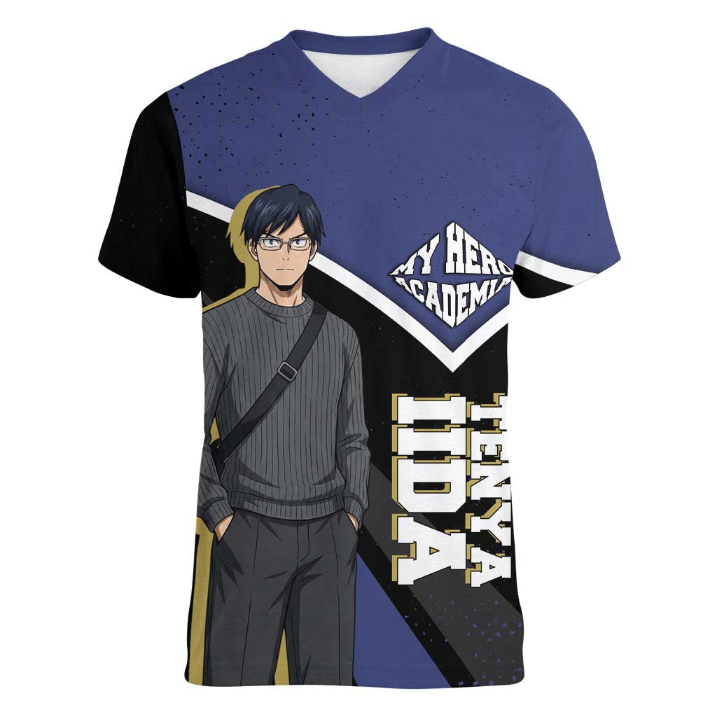 Tenya Iida My Hero Academia Women V-Neck T-Shirt Anime Grunge Splatter Graphic Style