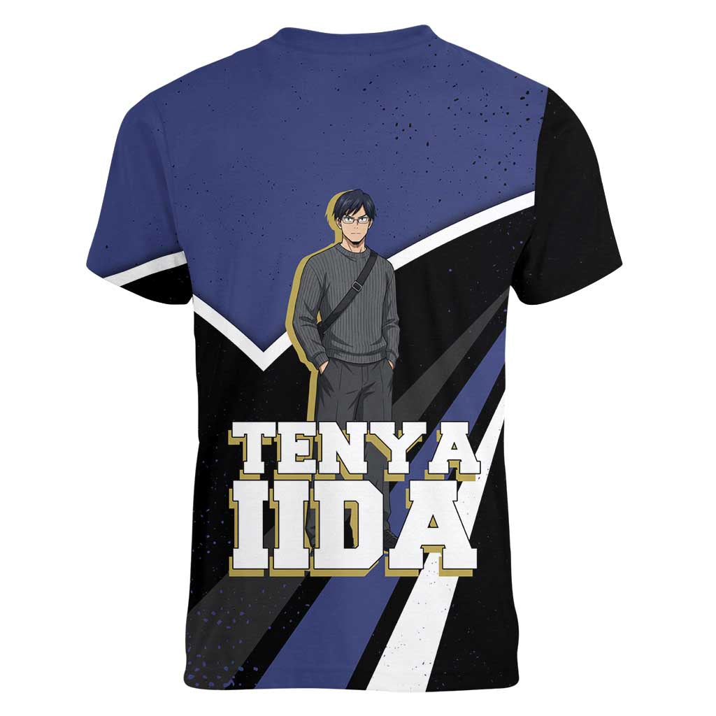 Tenya Iida My Hero Academia Women V-Neck T-Shirt Anime Grunge Splatter Graphic Style