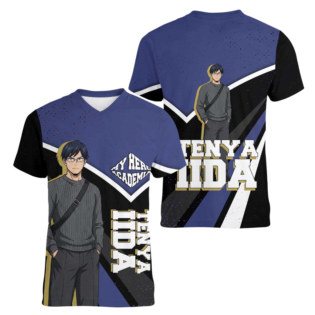 Tenya Iida My Hero Academia Women V-Neck T-Shirt Anime Grunge Splatter Graphic Style