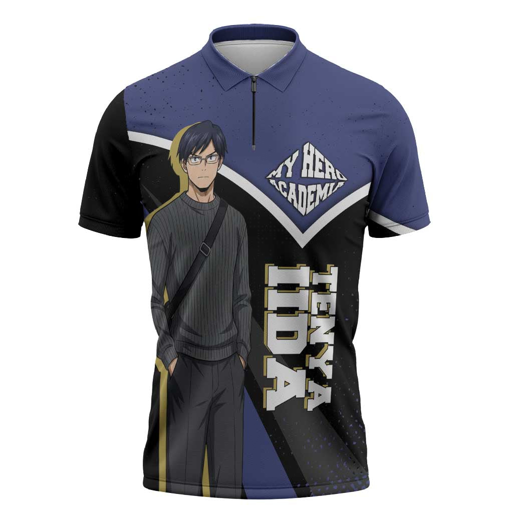 Tenya Iida My Hero Academia Zipper Polo Shirt Anime Grunge Splatter Graphic Style