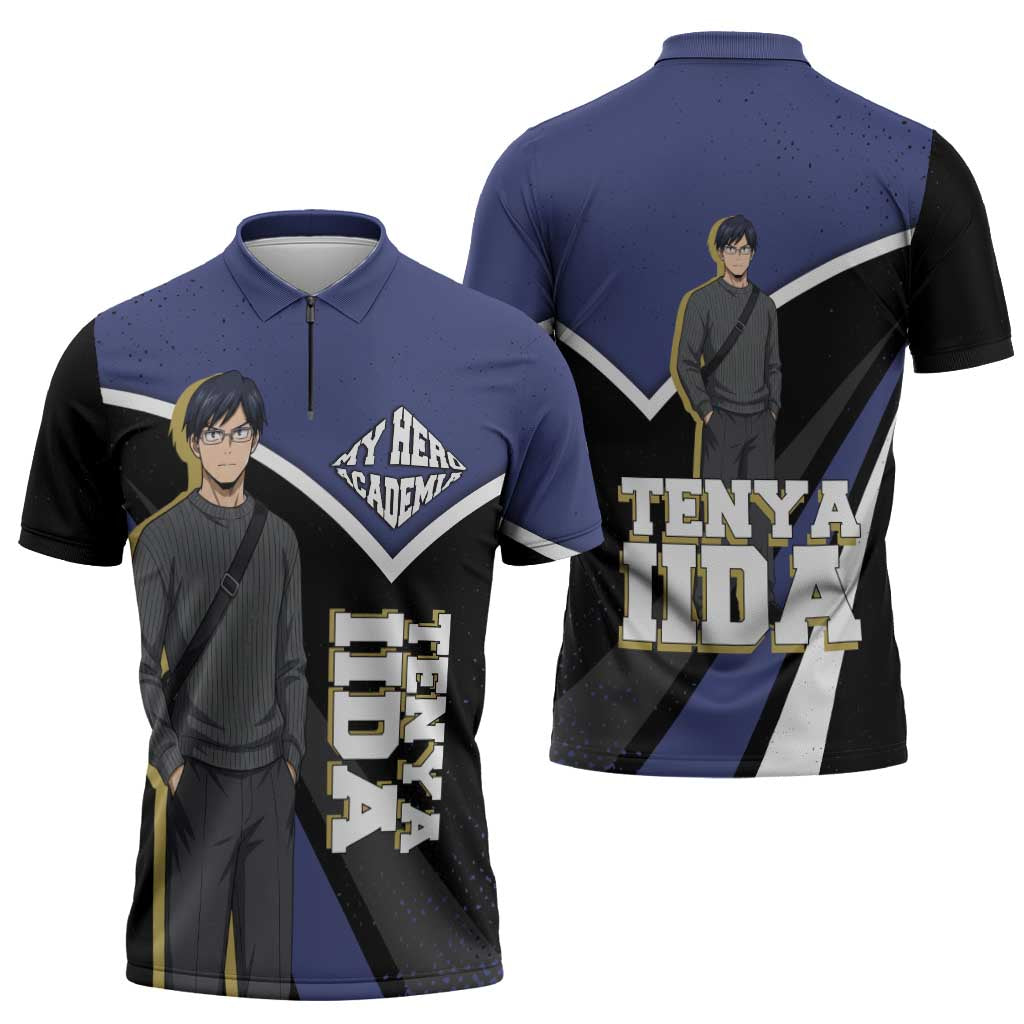 Tenya Iida My Hero Academia Zipper Polo Shirt Anime Grunge Splatter Graphic Style