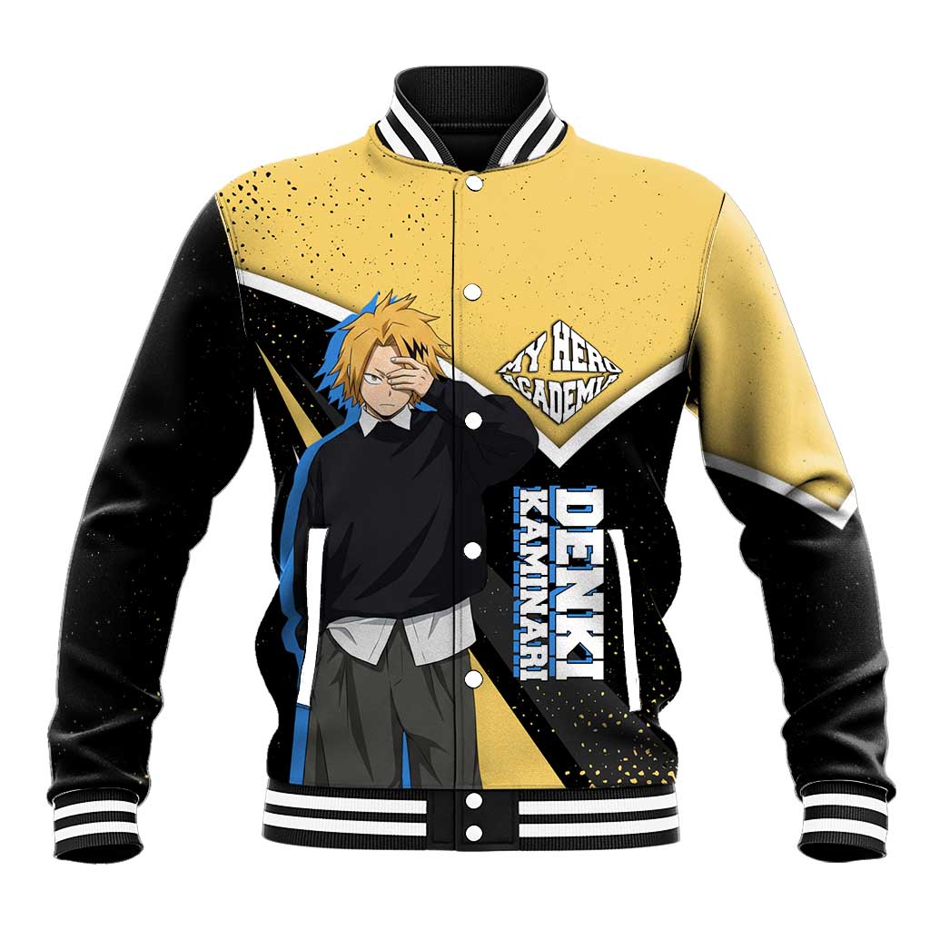 Denki Kaminari My Hero Academia Baseball Jacket Anime Grunge Splatter Graphic Style