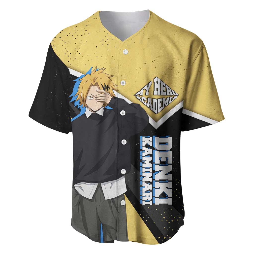 Denki Kaminari My Hero Academia Baseball Jersey Anime Grunge Splatter Graphic Style