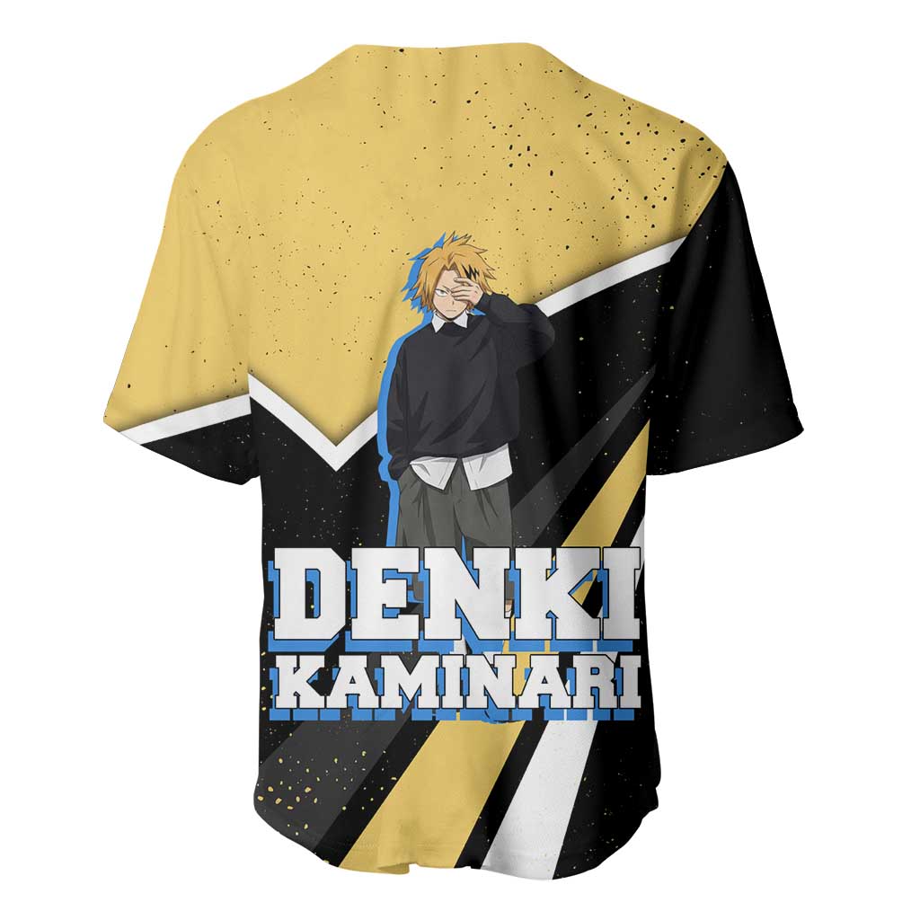 Denki Kaminari My Hero Academia Baseball Jersey Anime Grunge Splatter Graphic Style