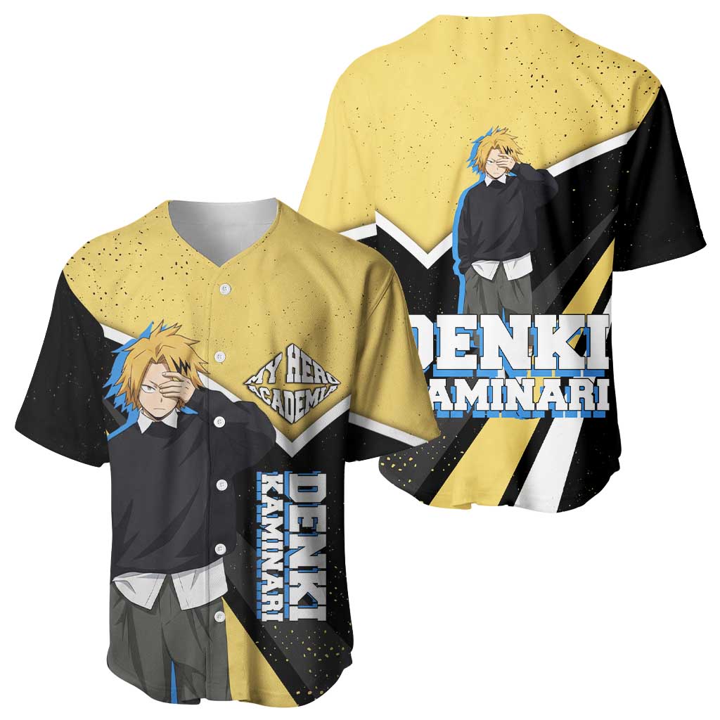 Denki Kaminari My Hero Academia Baseball Jersey Anime Grunge Splatter Graphic Style