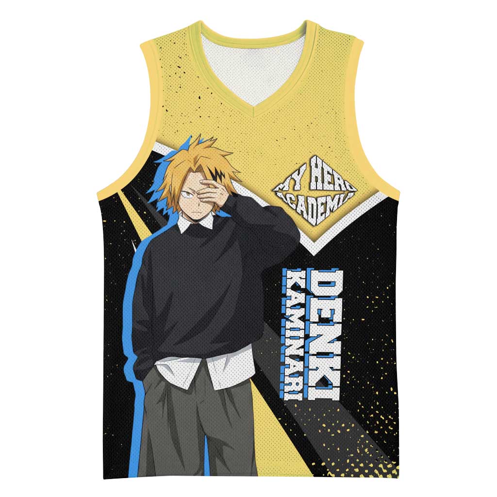 Denki Kaminari My Hero Academia Basketball Jersey Anime Grunge Splatter Graphic Style