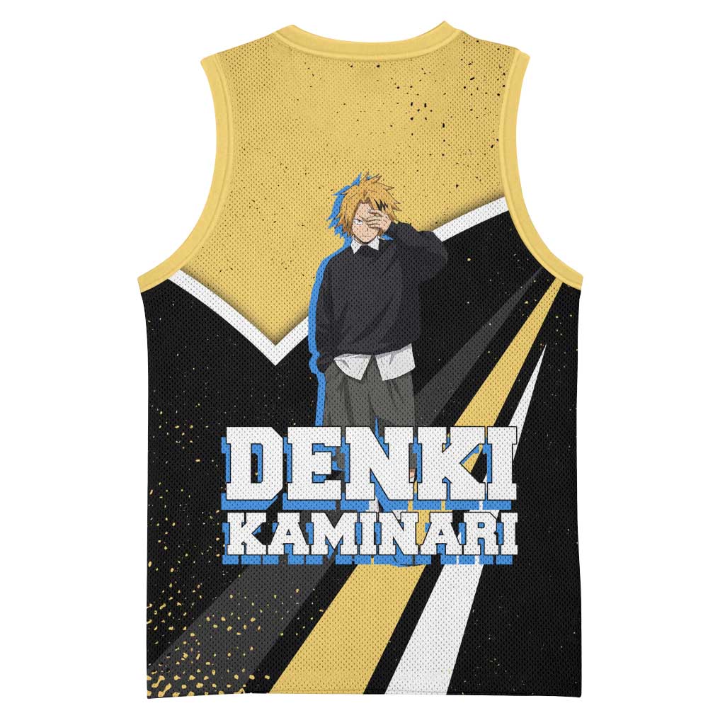 Denki Kaminari My Hero Academia Basketball Jersey Anime Grunge Splatter Graphic Style