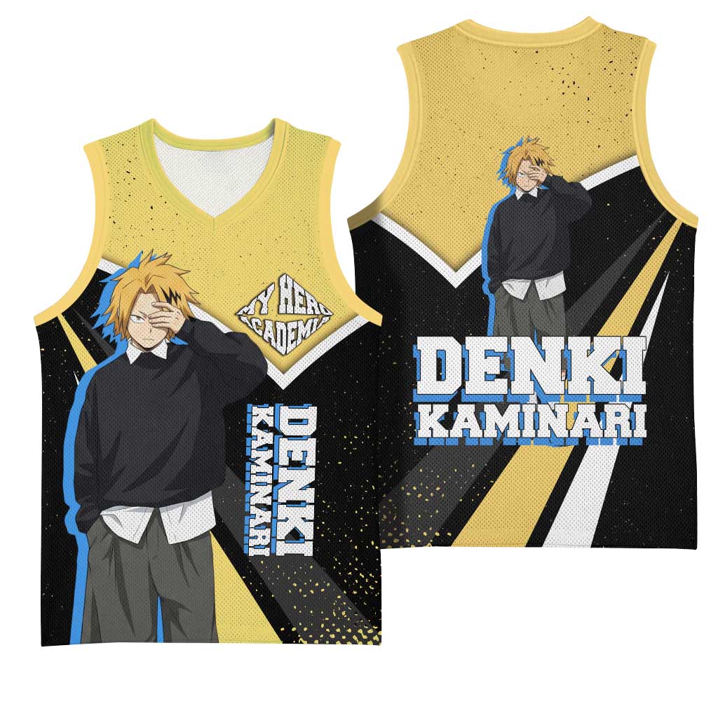 Denki Kaminari My Hero Academia Basketball Jersey Anime Grunge Splatter Graphic Style