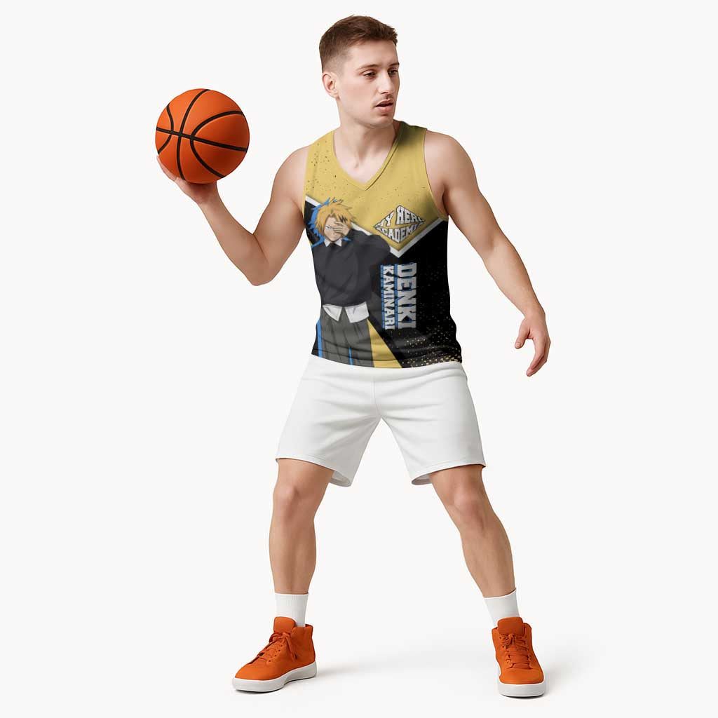 Denki Kaminari My Hero Academia Basketball Jersey Anime Grunge Splatter Graphic Style