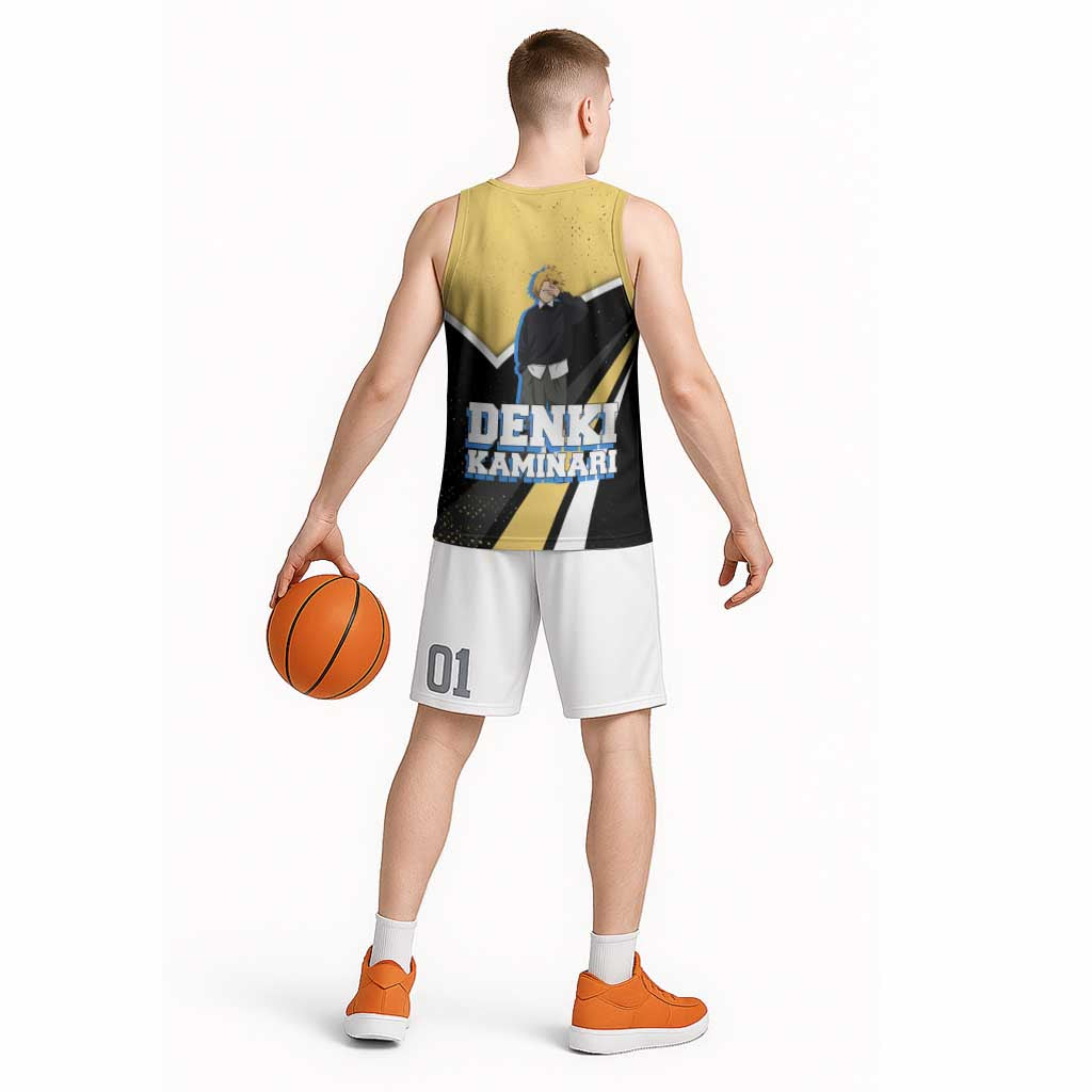 Denki Kaminari My Hero Academia Basketball Jersey Anime Grunge Splatter Graphic Style
