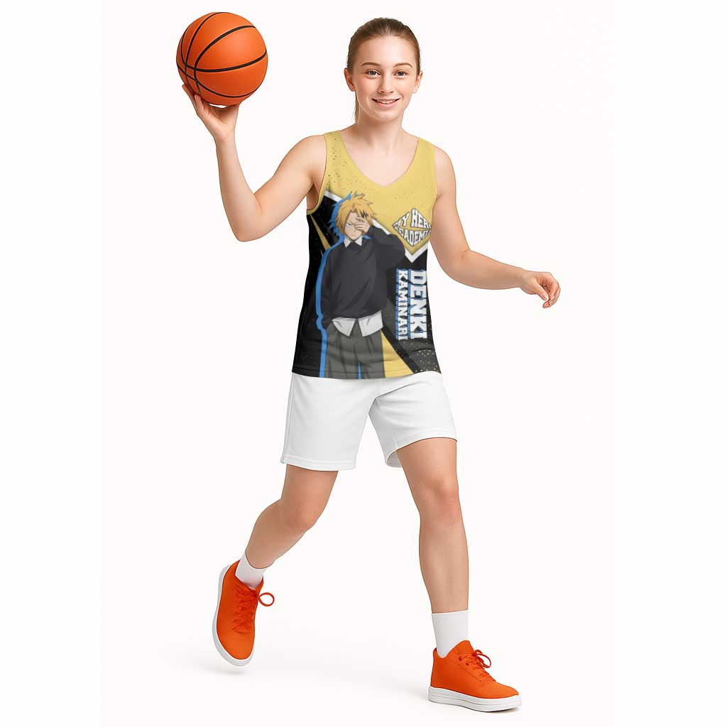 Denki Kaminari My Hero Academia Basketball Jersey Anime Grunge Splatter Graphic Style
