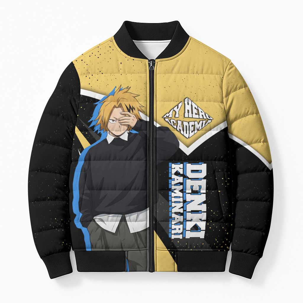 Denki Kaminari My Hero Academia Bomber Puffer Jacket Anime Grunge Splatter Graphic Style